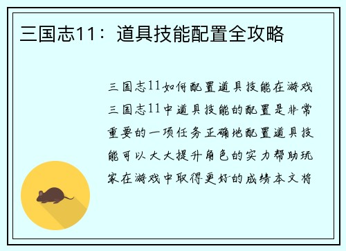 三国志11：道具技能配置全攻略