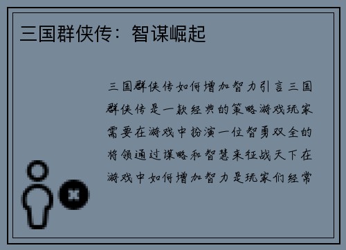 三国群侠传：智谋崛起