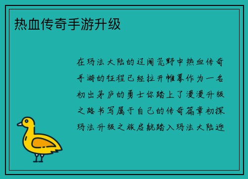 热血传奇手游升级